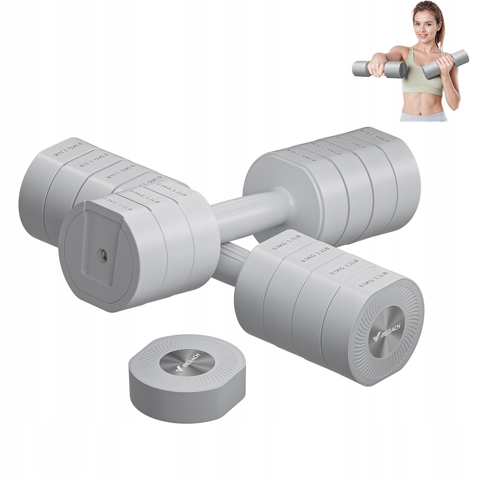 Verstellbare 4-in-1 Kurzhanteln 2er-Set 1–8 kg, Stahl und ABS, grau 2/7