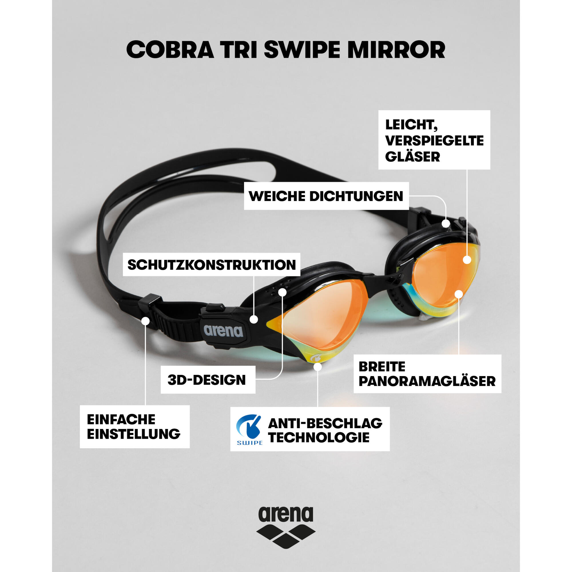 Arena Zwembril Cobra Tri Swipe Mirror Zilver/Zwart 3/5