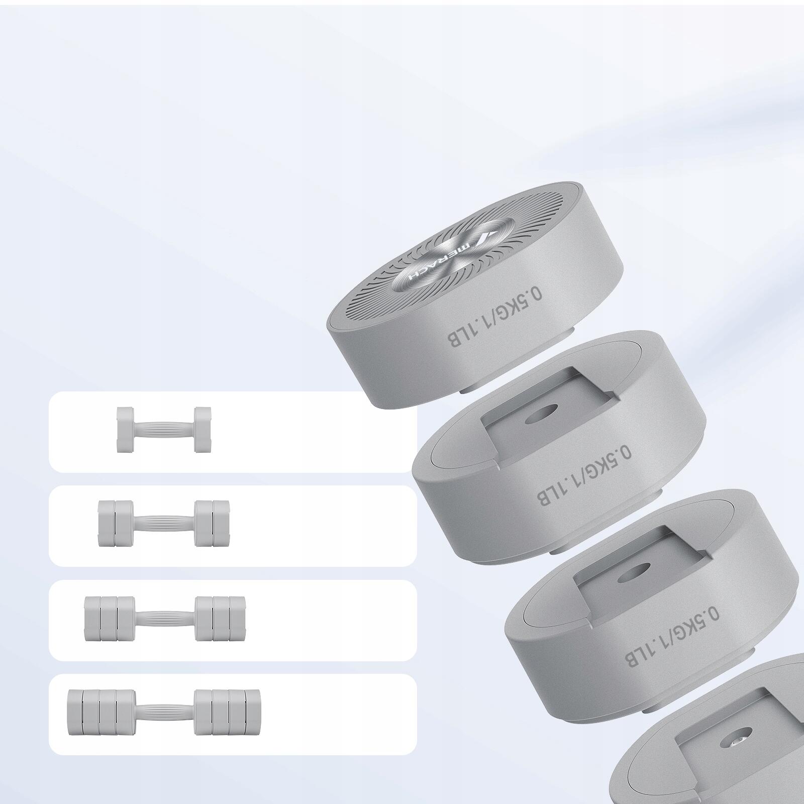 Verstellbare 4-in-1 Kurzhanteln 2er-Set 1–8 kg, Stahl und ABS, grau 4/7