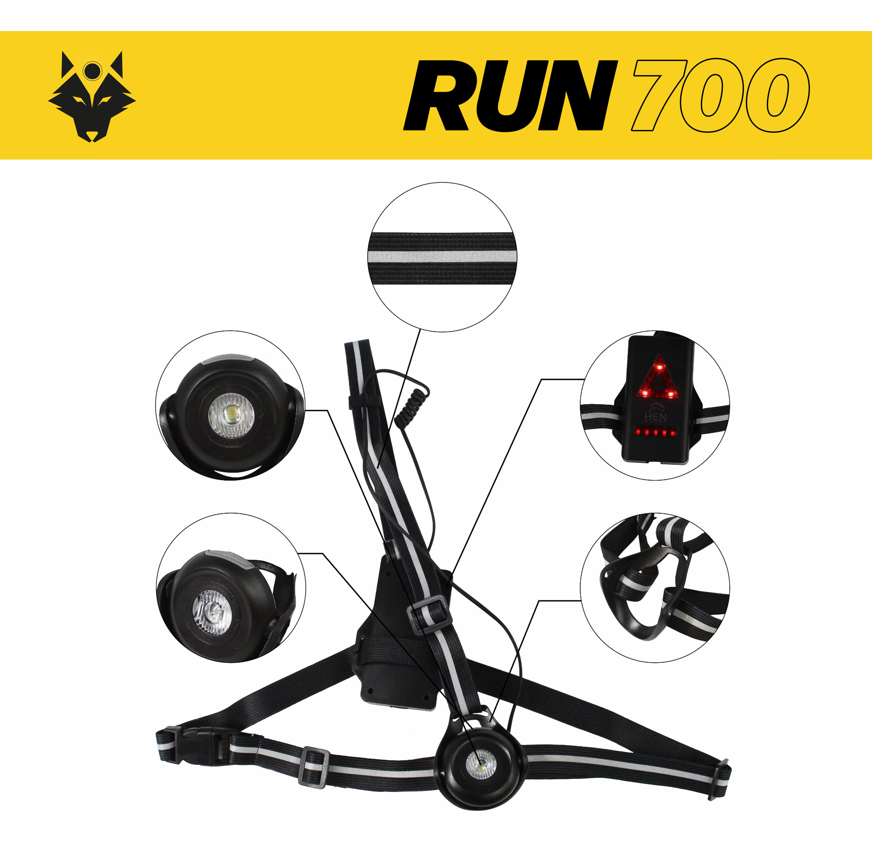 Éclairage Visibilité Torse et Dos Rechargeable RUN700 - 500 Lumens 7/8