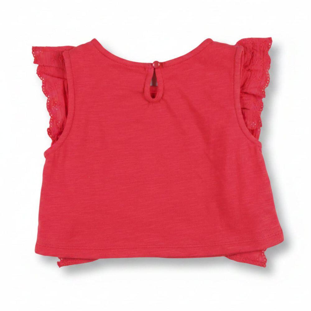 Camiseta niña roja con volantes 3/4