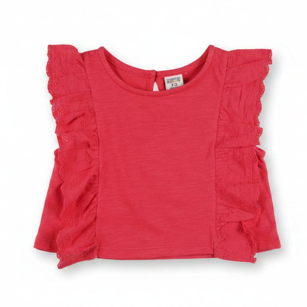 Camiseta niña roja con volantes 2/4