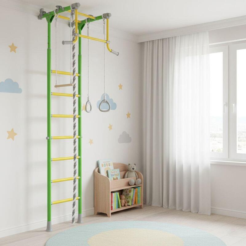 Copii Scară Fixă Fitness Metal cu Bară de Tracțiuni Kometa 2 Verde Deschis