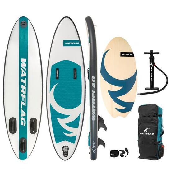 Opblaasbaar SURF-BODY Board Wave Rider 7'3" - 220 cm Complete SET + SKIMBOARD