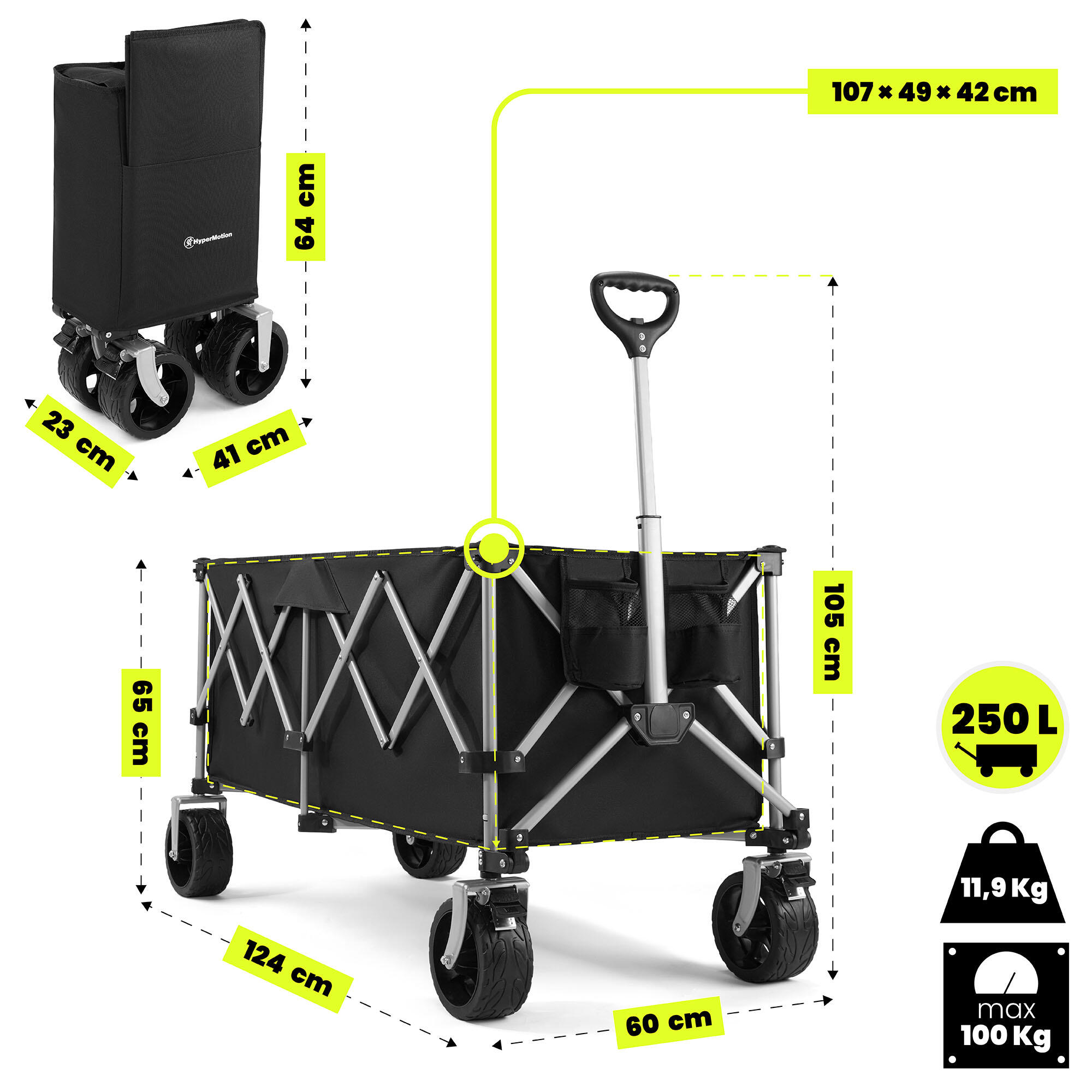 Opvouwbare Transportkar Bolderkar Strandkar Tuinwagen Camping XXL 250L Max 100kg 3/7