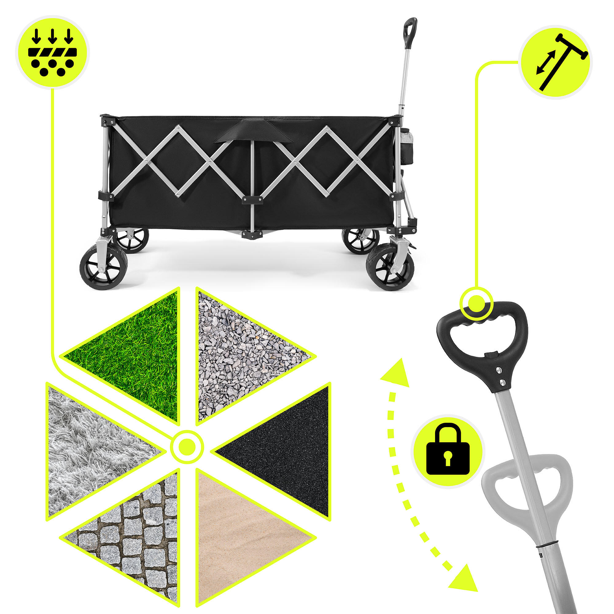 Opvouwbare Transportkar Bolderkar Strandkar Tuinwagen Camping XXL 250L Max 100kg 5/7