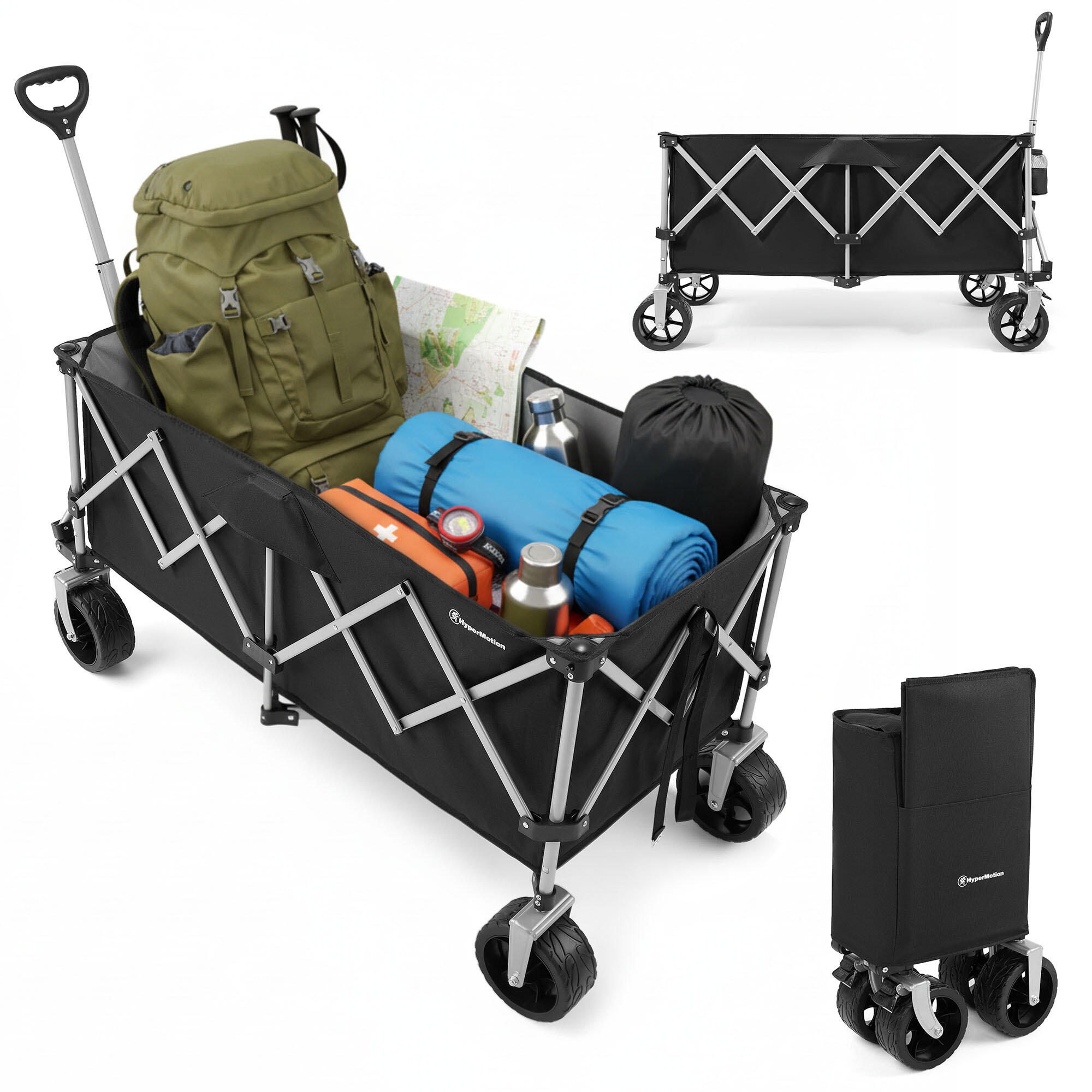 Składany wózek transportowy XXL 250L, plażowy i ogrodowy, 4 koła, max 100kg