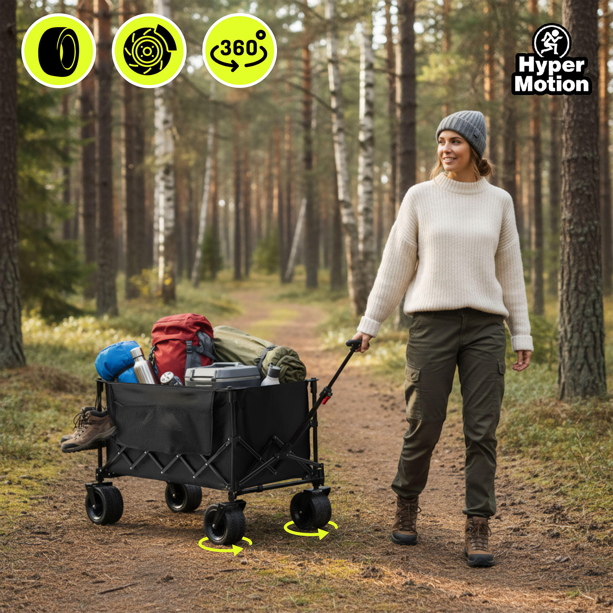 Opvouwbare Transportkar Bolderkar Strandkar Tuinwagen Camping XL 200L Max 80kg 7/7