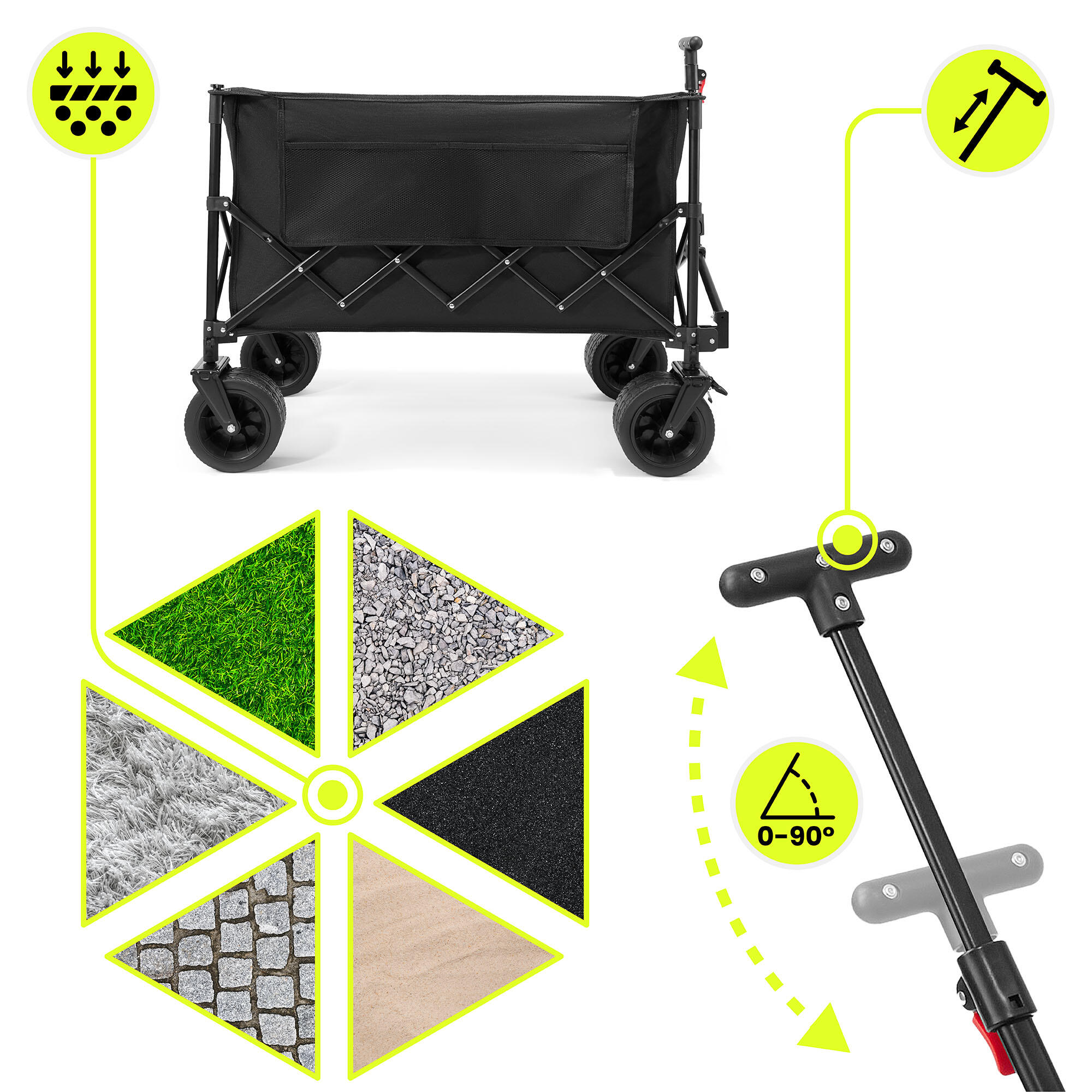 Opvouwbare Transportkar Bolderkar Strandkar Tuinwagen Camping XL 200L Max 80kg 4/7