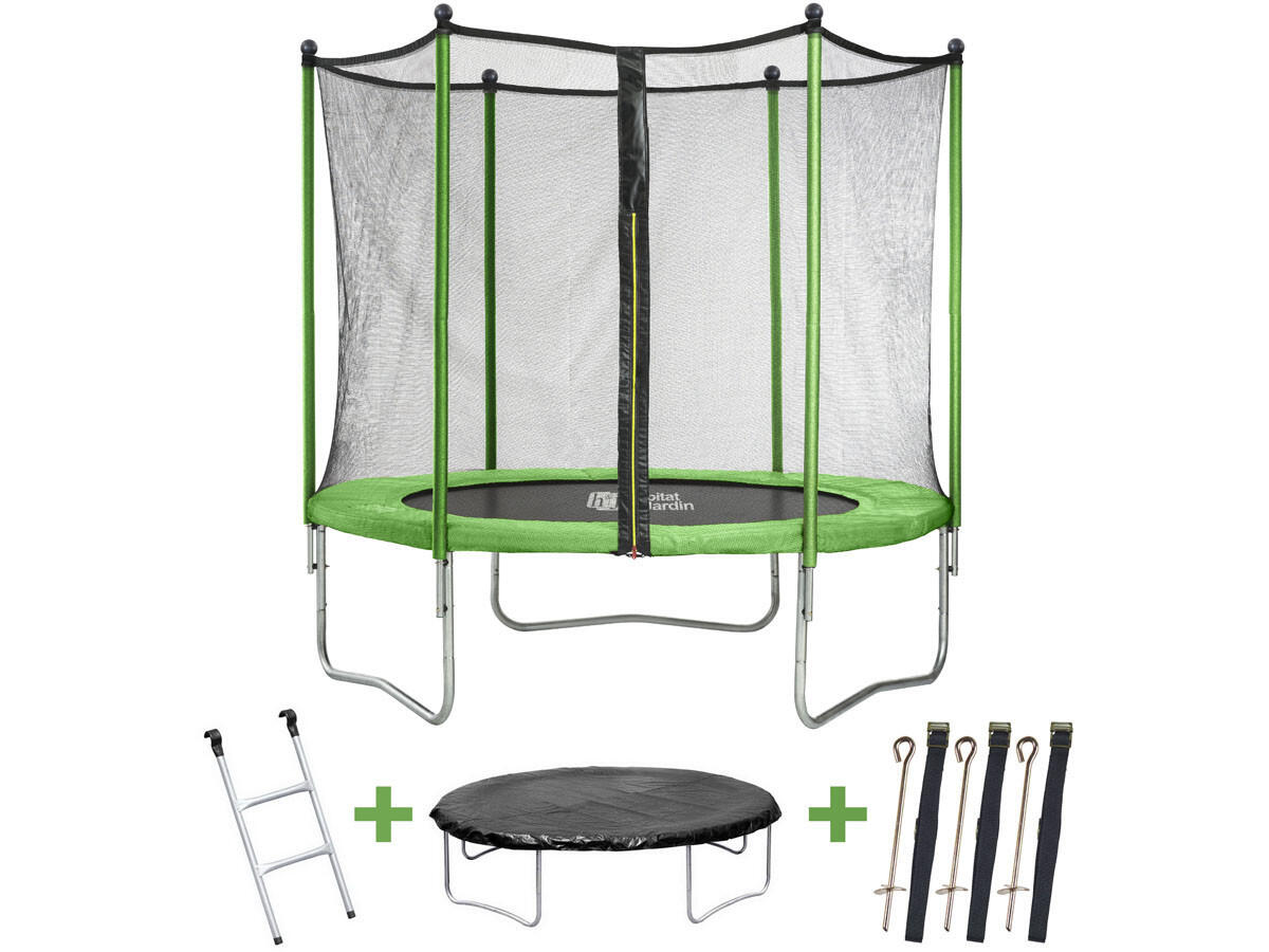 Trampoline Yoopi - Ø 1.8 m - Avec filet + Echelle + Couverture + Kit d'ancrage 1/5