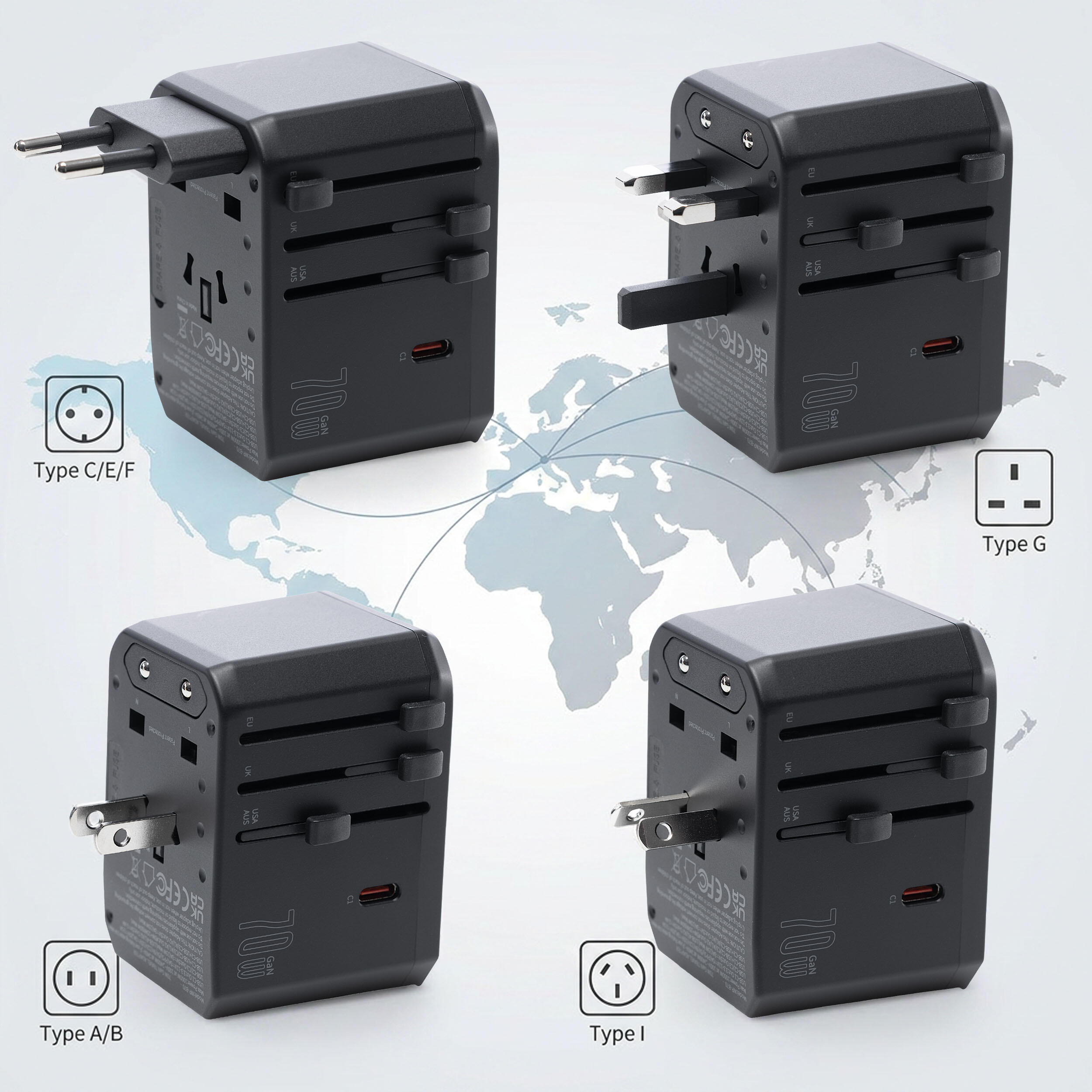 Travelnet Adaptateur de voyage universel 70W – 3x USB-C & 2x USB-A 2/7
