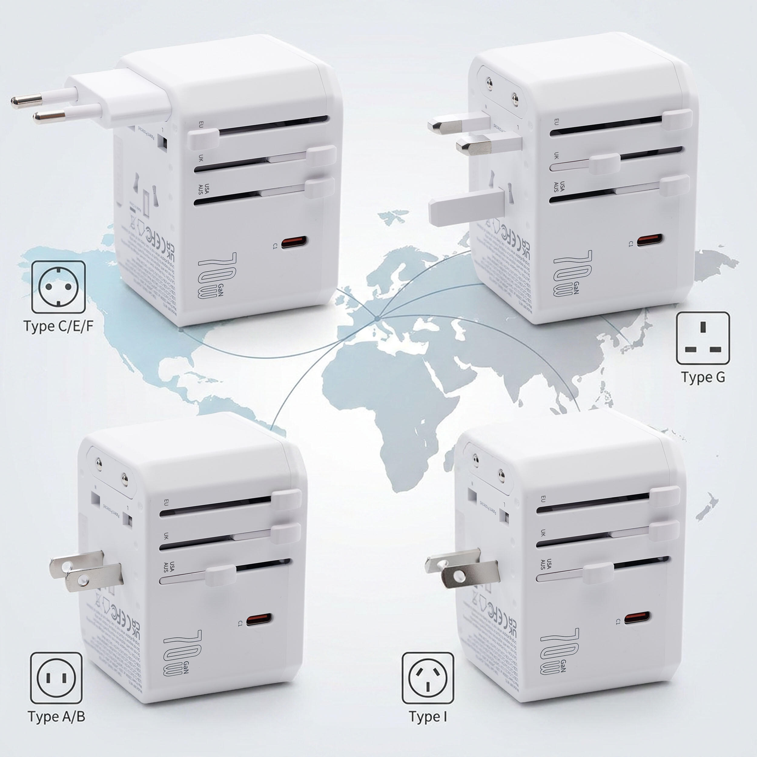 Travelnet Adaptateur de voyage universel 70W – 3x USB-C & 2x USB-A 2/7