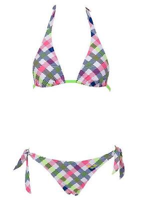 Arena dames checks triangle swim bikini wit / veelkleurig