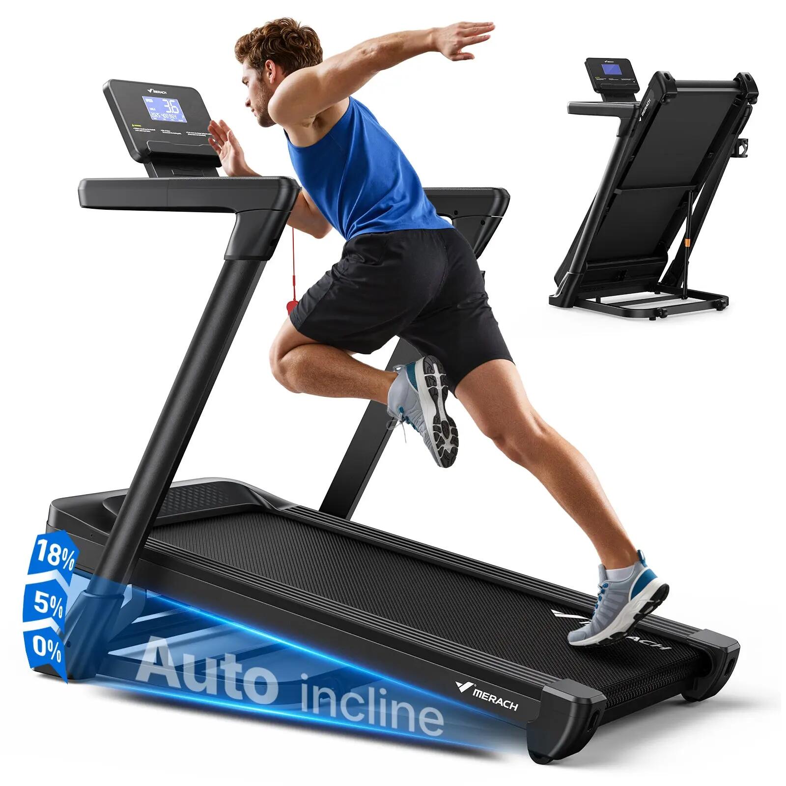 Laufband mit 18% Auto-Steigung, 3,5 PS bürstenlos, bis 14 km/h, App, bis 159kg 1/1