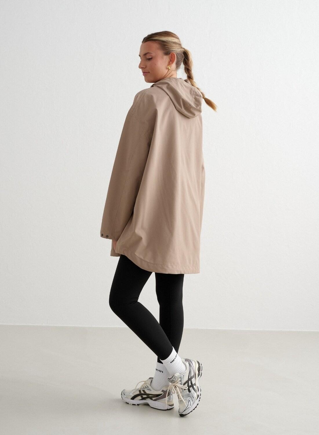 Mujer Anorak Impermeable Holgado Media Cremallera Café 3/7