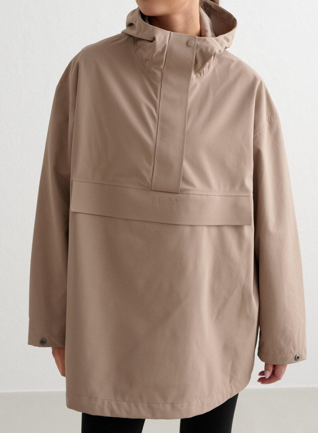 Mujer Anorak Impermeable Holgado Media Cremallera Café 2/7
