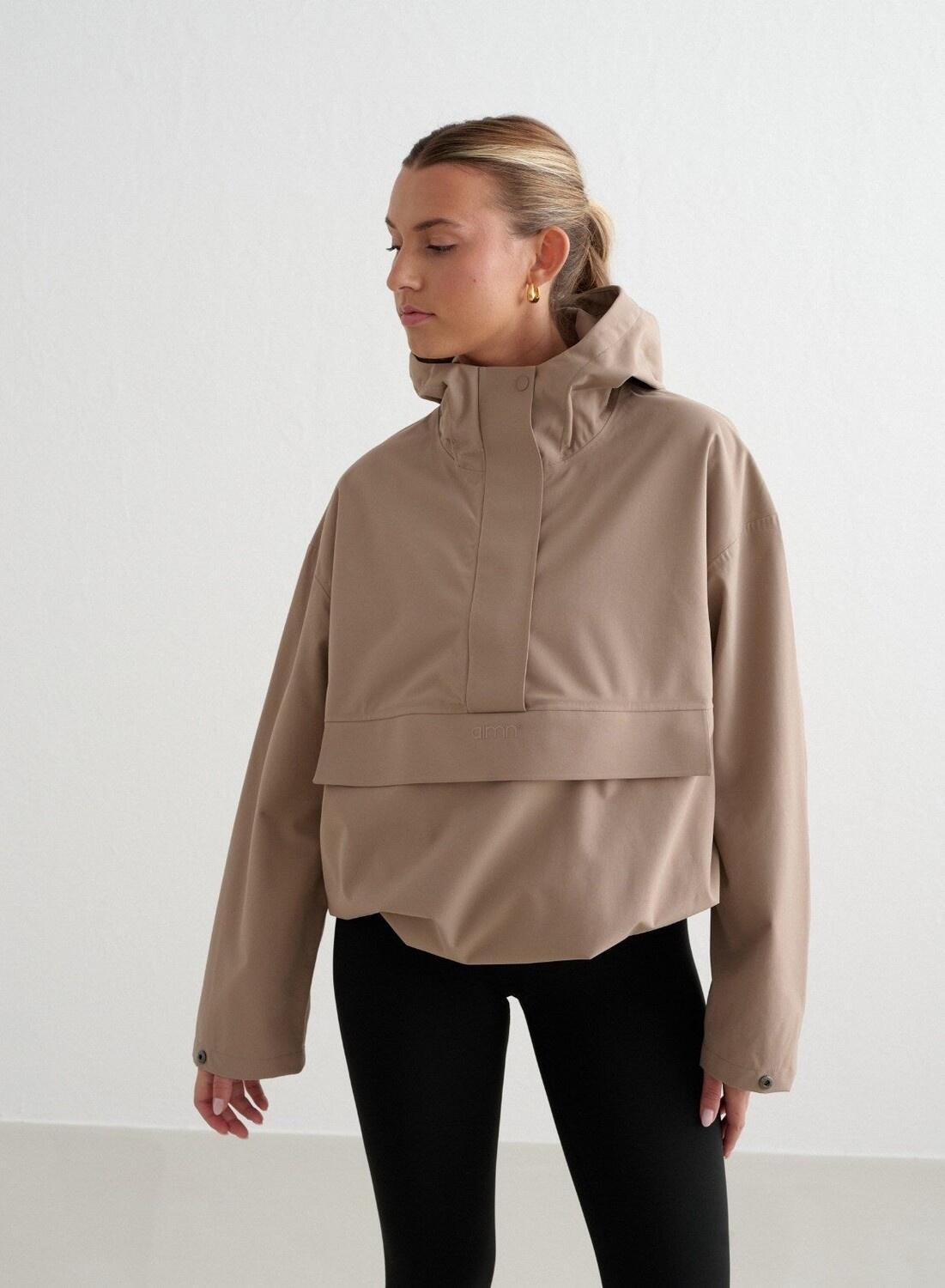 Mujer Anorak Impermeable Holgado Media Cremallera Café 5/7