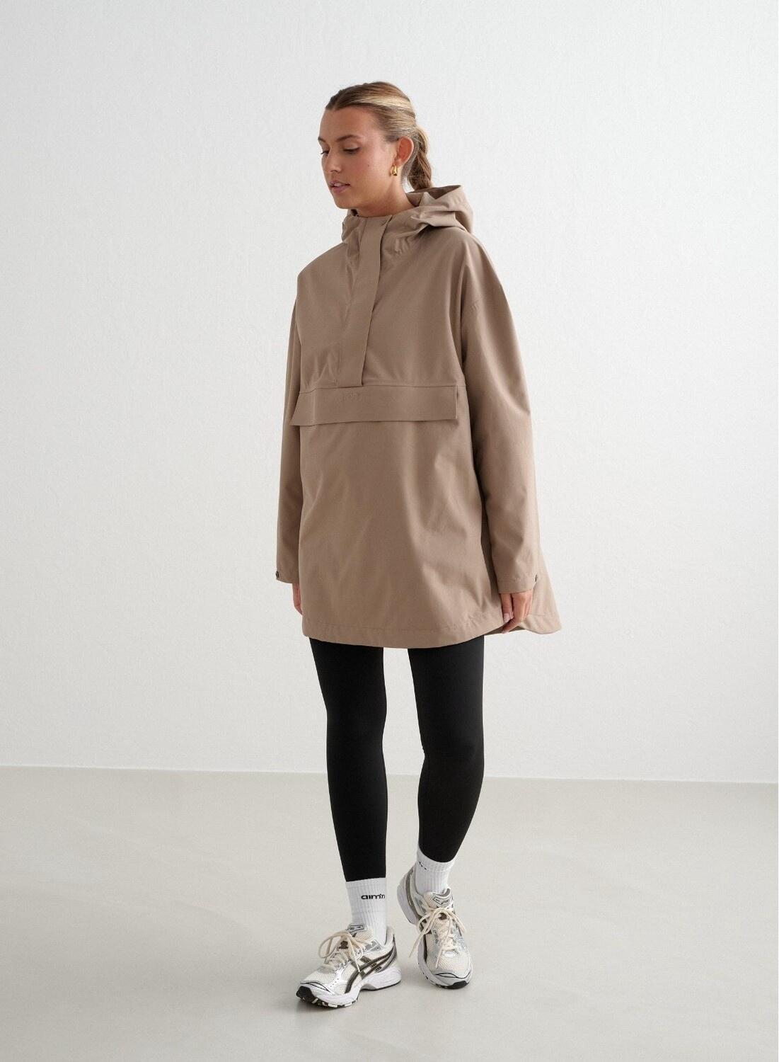Damski anorak wodoodporny, oversize'owy, z półzamkiem espresso