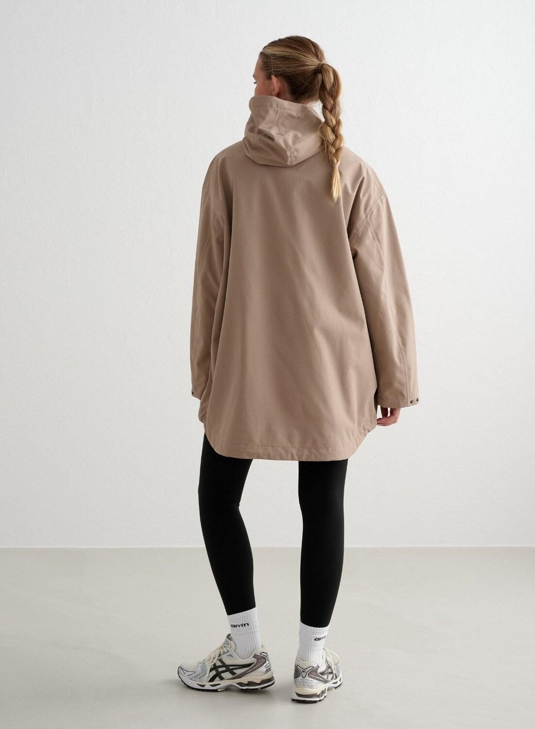 Mujer Anorak Impermeable Holgado Media Cremallera Café 4/7