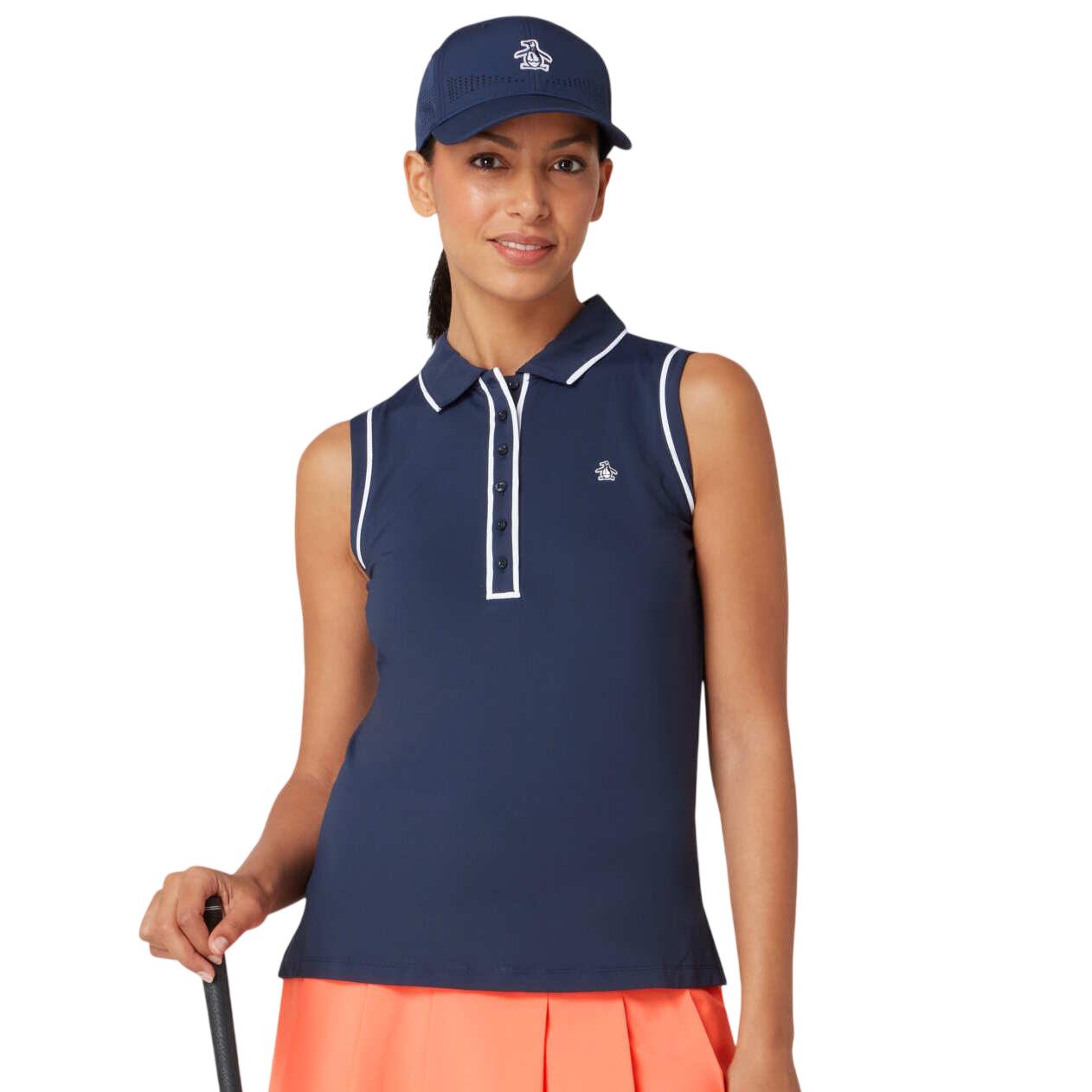 Origineel Penguin mouwloos performance golfpoloshirt voor dames, marineblauw 2/3