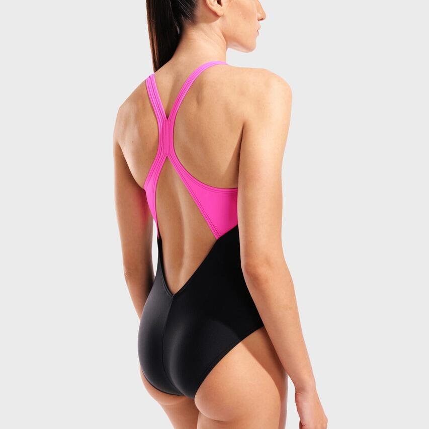Arena Dames Badpak Lit Logo V Back Zwart Shocking Pink 6/7