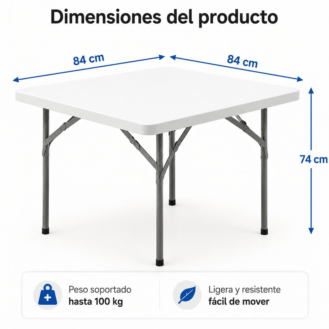 Mesa dobrável jardim 84x84x74 cm portátil multifuncional 4/5