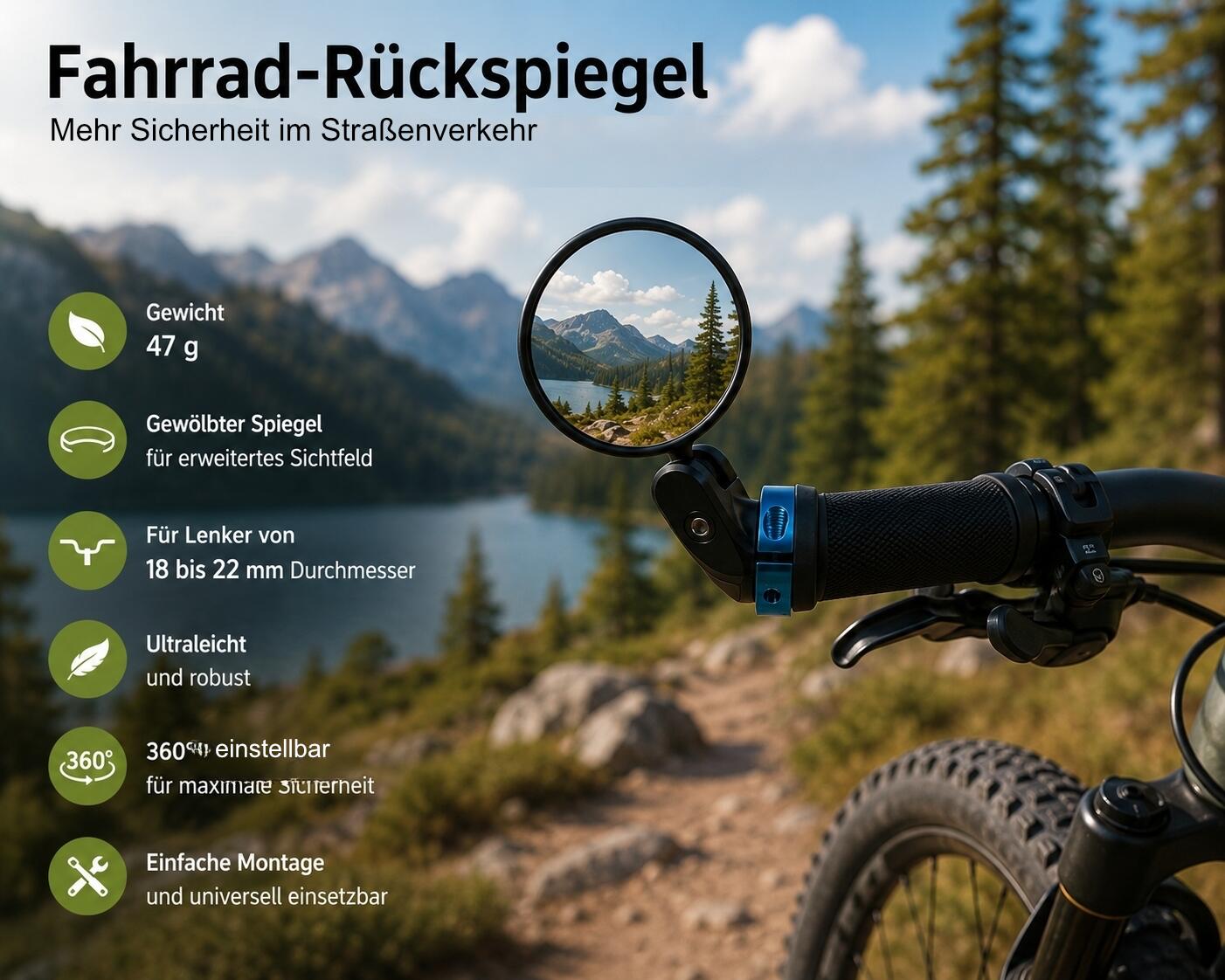 Spiegel Fahrradspiegel für Lenkerende 18-22 mm Fahrrad-Spiegel 3/6