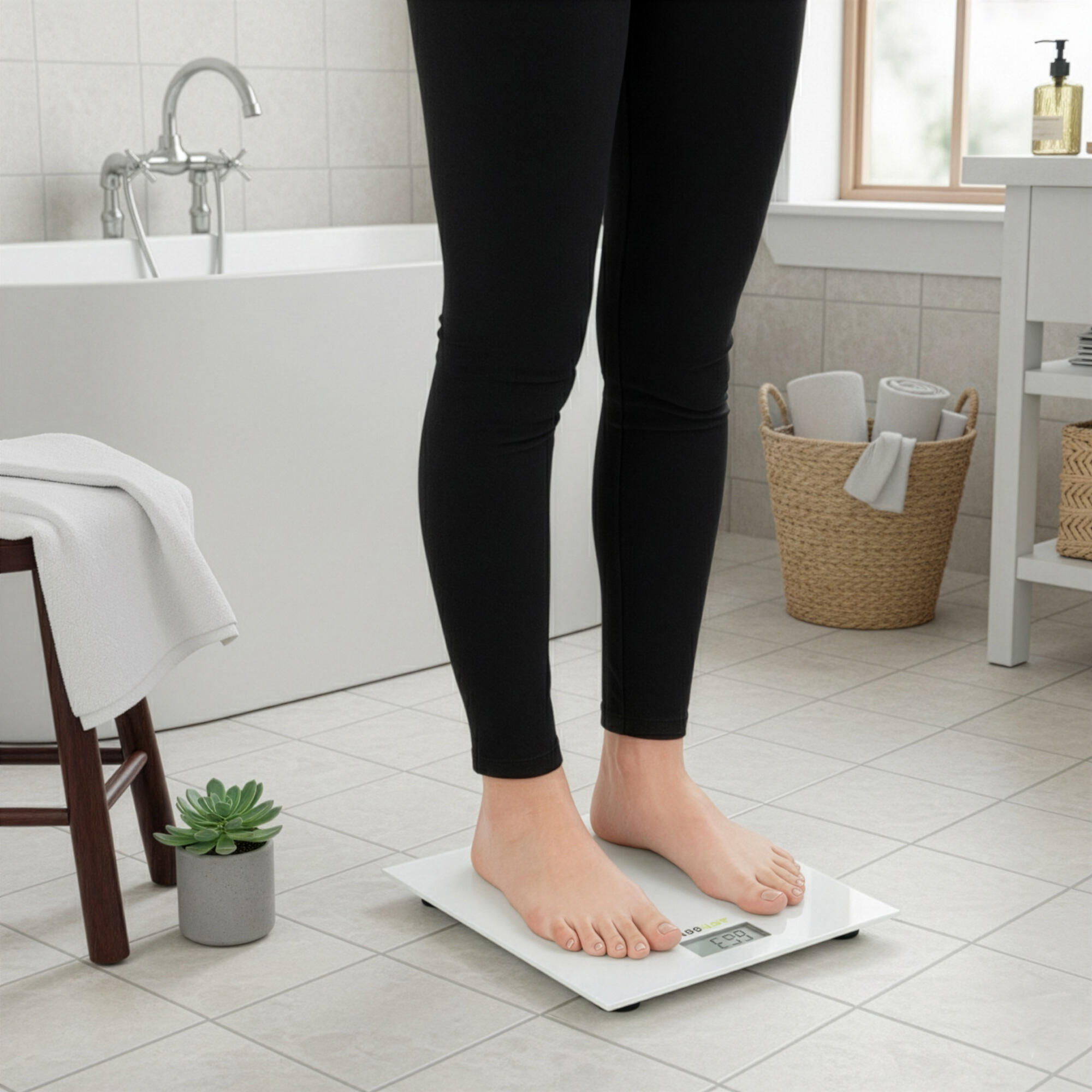 Waga łazienkowa, domowa do 150 kg elektroniczna, ze szkła hartowanego, biała 7/7