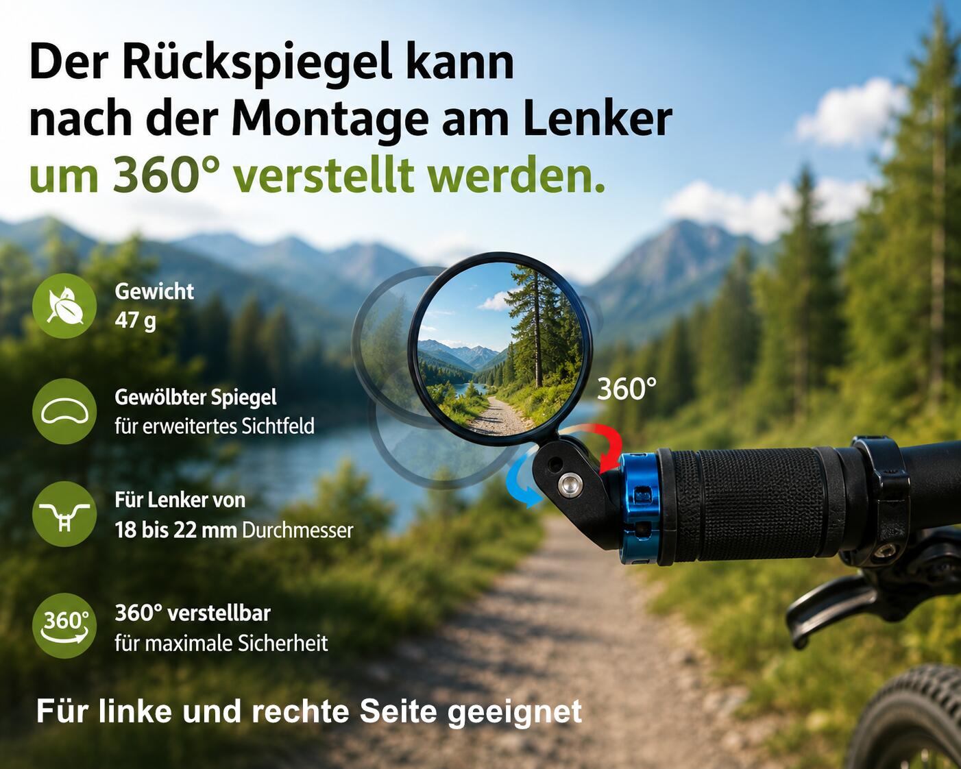 Spiegel Fahrradspiegel für Lenkerende 18-22 mm Fahrrad-Spiegel 2/6