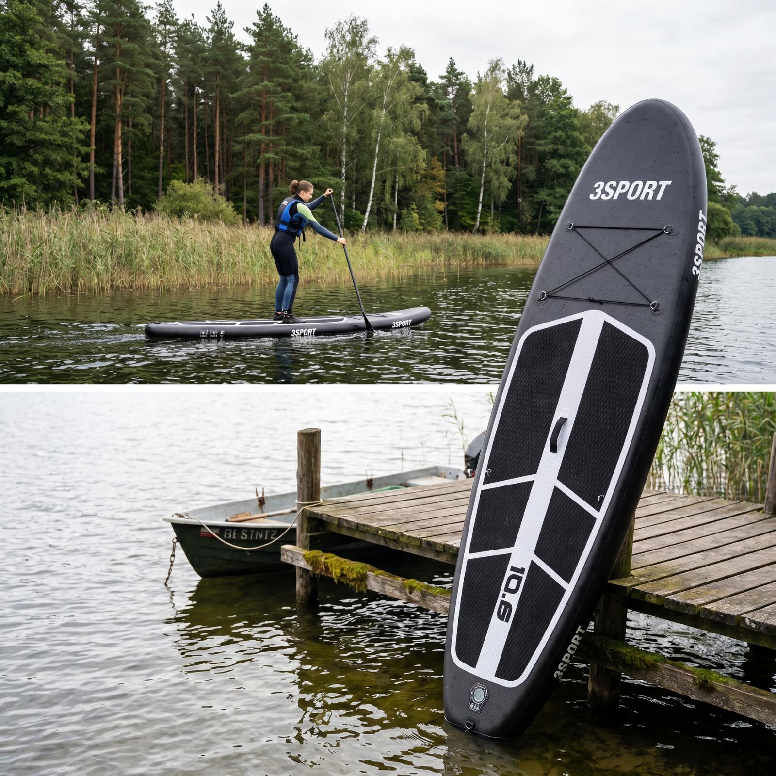 Deska Sup Stand Up Paddle Board 3Sport 320 Cm Czarna 4/7