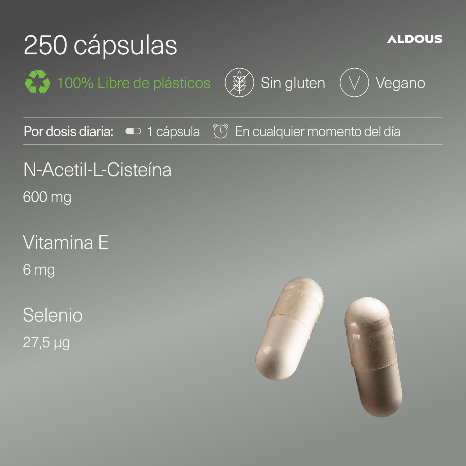 NAC N-acétyl-cystéine - 250 gélules - Antioxydant et glutathion - Aldous 3/5