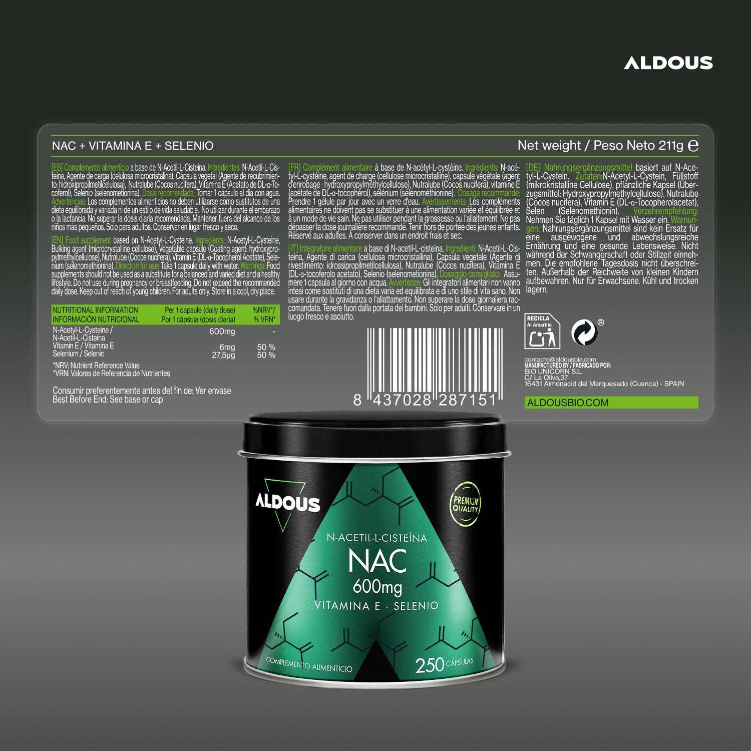 NAC N-acétyl-cystéine - 250 gélules - Antioxydant et glutathion - Aldous 5/5