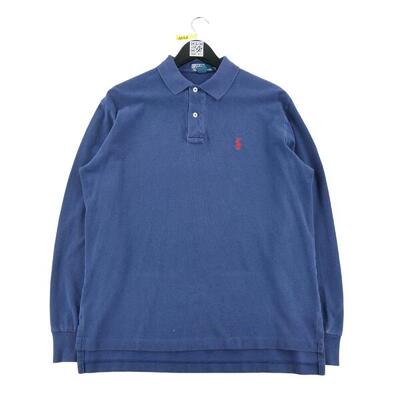 Tweedehands - polo ralph lauren heren lange mouwen polo blauw - goede staat