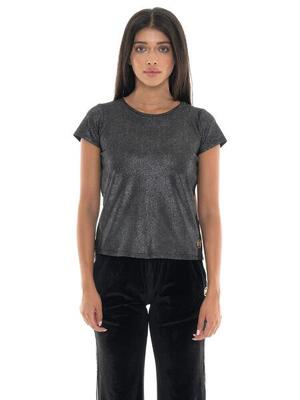 T-shirt donna a manica corta in tessuto lurex Leone 1947 Gold Studs