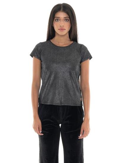 T-shirt donna a manica corta in tessuto lurex Leone 1947 Gold Studs