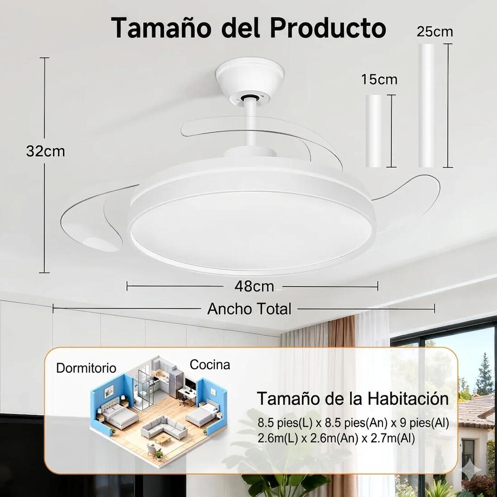 Ventilador de Pared 6 Velocidades Luces LED Regulable Blanco 2/5