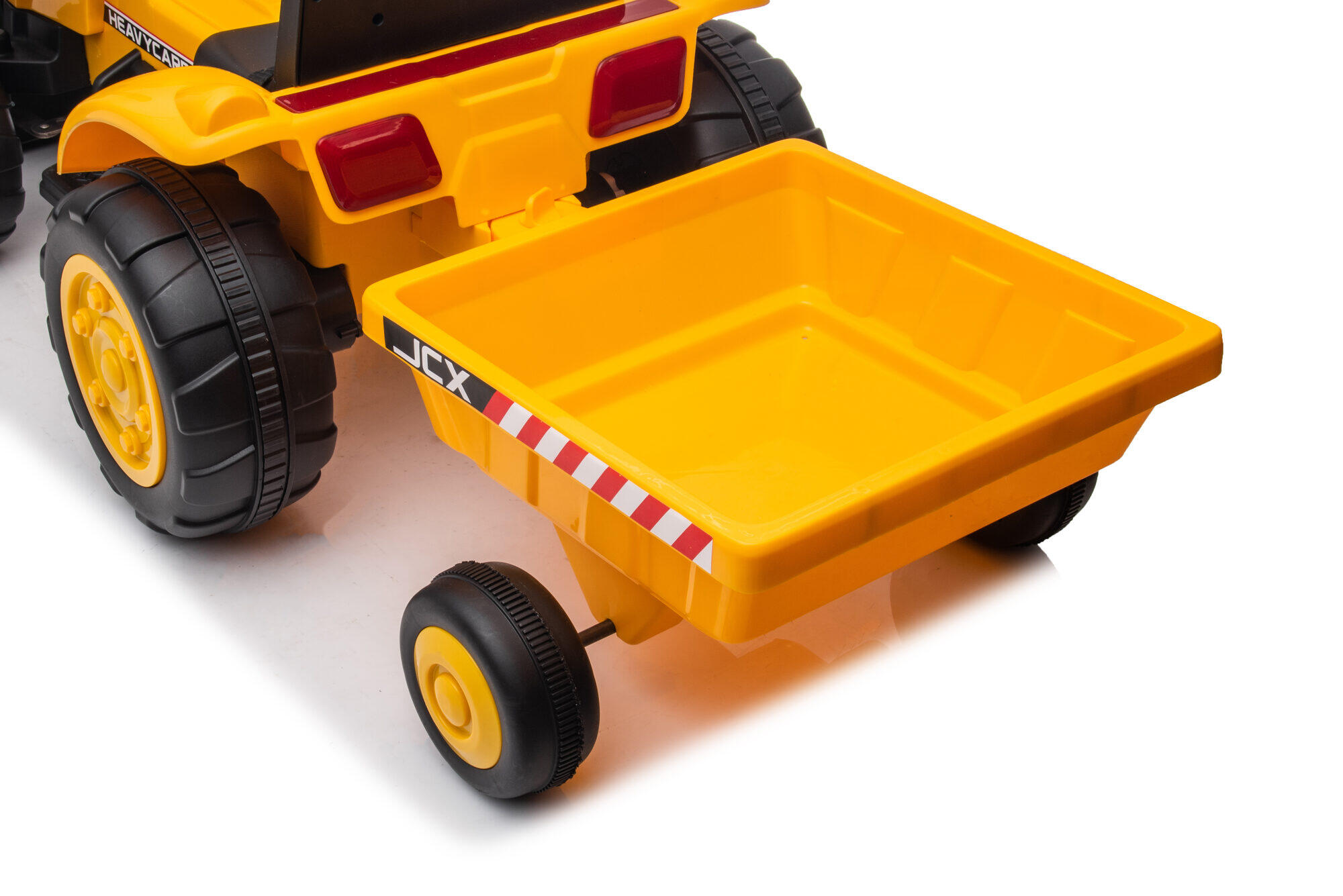 Camión de obra amarillo con volquete delantero y trasero 3–8 años 6/7