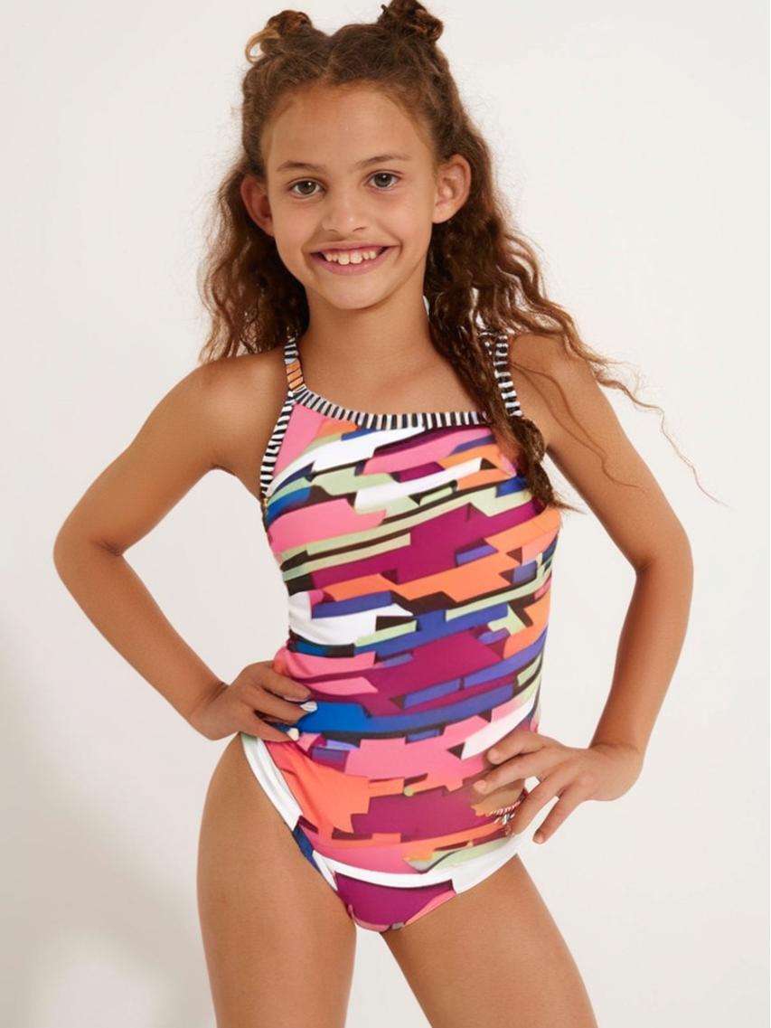 Fato de banho Dolfin Girls Speedy V-2 Back rosa tamanho UK24 3/3