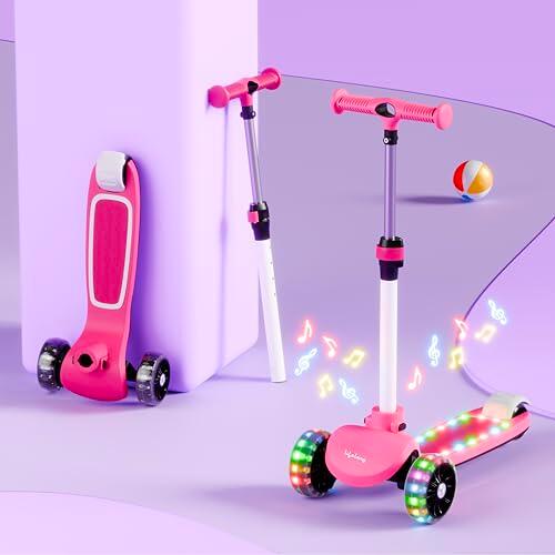 Lifelong Kids Scooter with PU LED Wheels, Music & Lights | 4-Level Height Adjustable| Tilt-to-Turn Steering| BIS Approved | Foldable Scooter for Boys & Girls | 2–8 Years | 50Kg Capacity (Pink & White)-picture-24