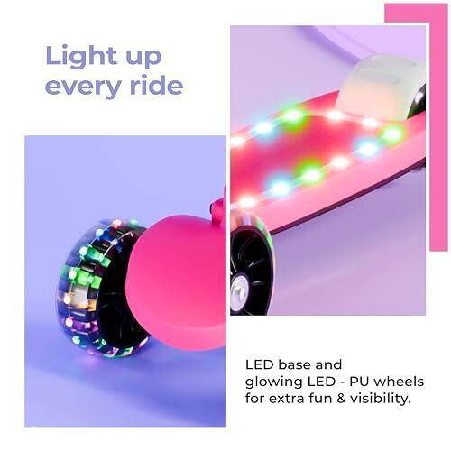 Lifelong Kids Scooter with PU LED Wheels, Music & Lights | 4-Level Height Adjustable| Tilt-to-Turn Steering| BIS Approved | Foldable Scooter for Boys & Girls | 2–8 Years | 50Kg Capacity (Pink & White) -  3