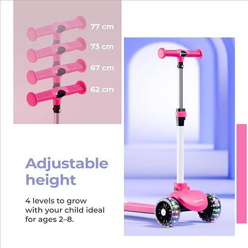 Lifelong Kids Scooter with PU LED Wheels, Music & Lights | 4-Level Height Adjustable| Tilt-to-Turn Steering| BIS Approved | Foldable Scooter for Boys & Girls | 2–8 Years | 50Kg Capacity (Pink & White) -  5