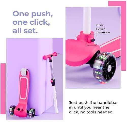 Lifelong Kids Scooter with PU LED Wheels, Music & Lights | 4-Level Height Adjustable| Tilt-to-Turn Steering| BIS Approved | Foldable Scooter for Boys & Girls | 2–8 Years | 50Kg Capacity (Pink & White) -  4