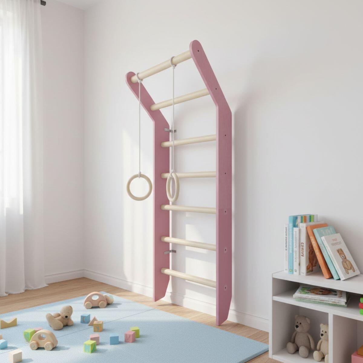 Kinderen Gymnastiek Binnenspeeltuin Houten Klimrek Toddler Roze 2/7