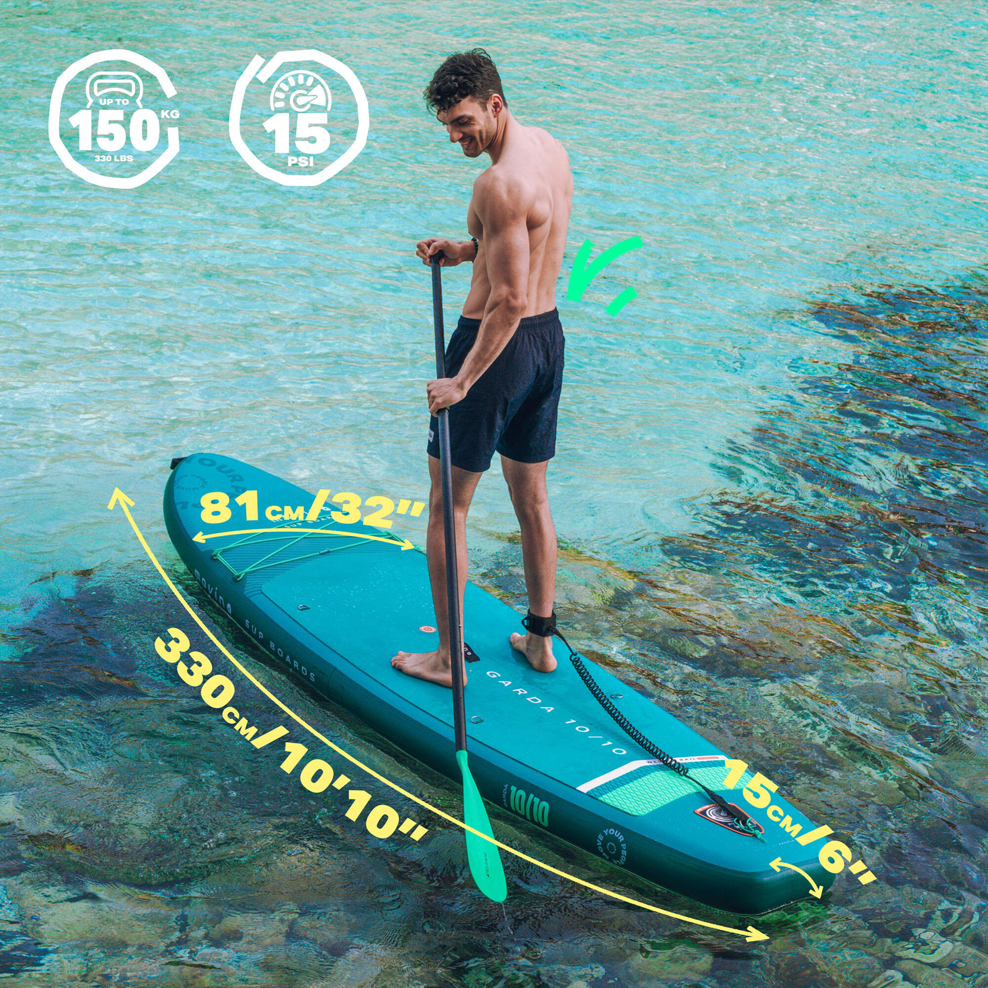 Nafukovací SUP paddleboard Garda TM (330 cm) svařované hrany pádlo 2v1 7/8