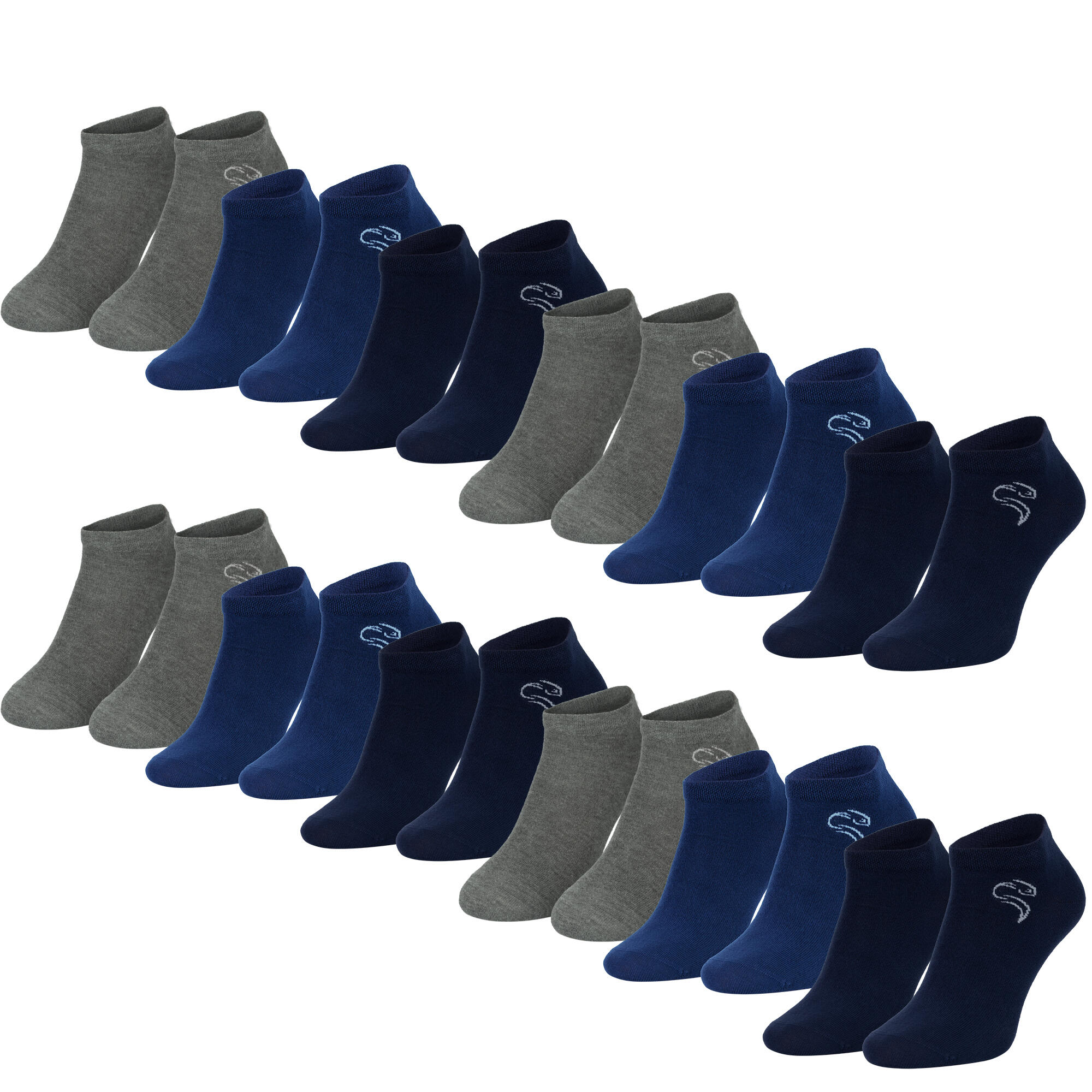 Basic Sneaker Socken | 12 Paar | Damen und Herren | Dunkelblau/Blau/Grau 2/7