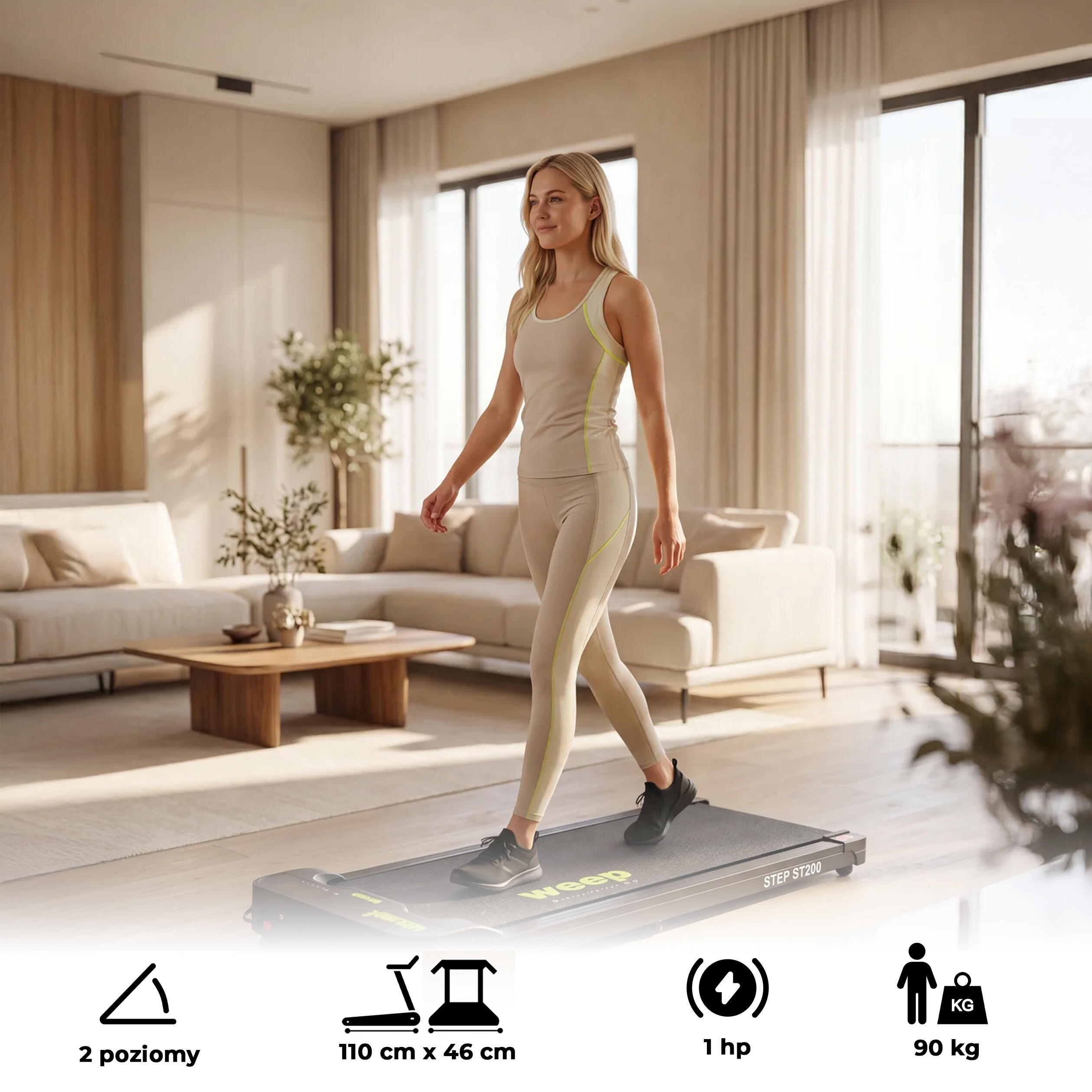 Bieżnia Elektryczna Domowa Pod Łóżko Walking pad WEEP STEP 2 Nachylenia 3/7
