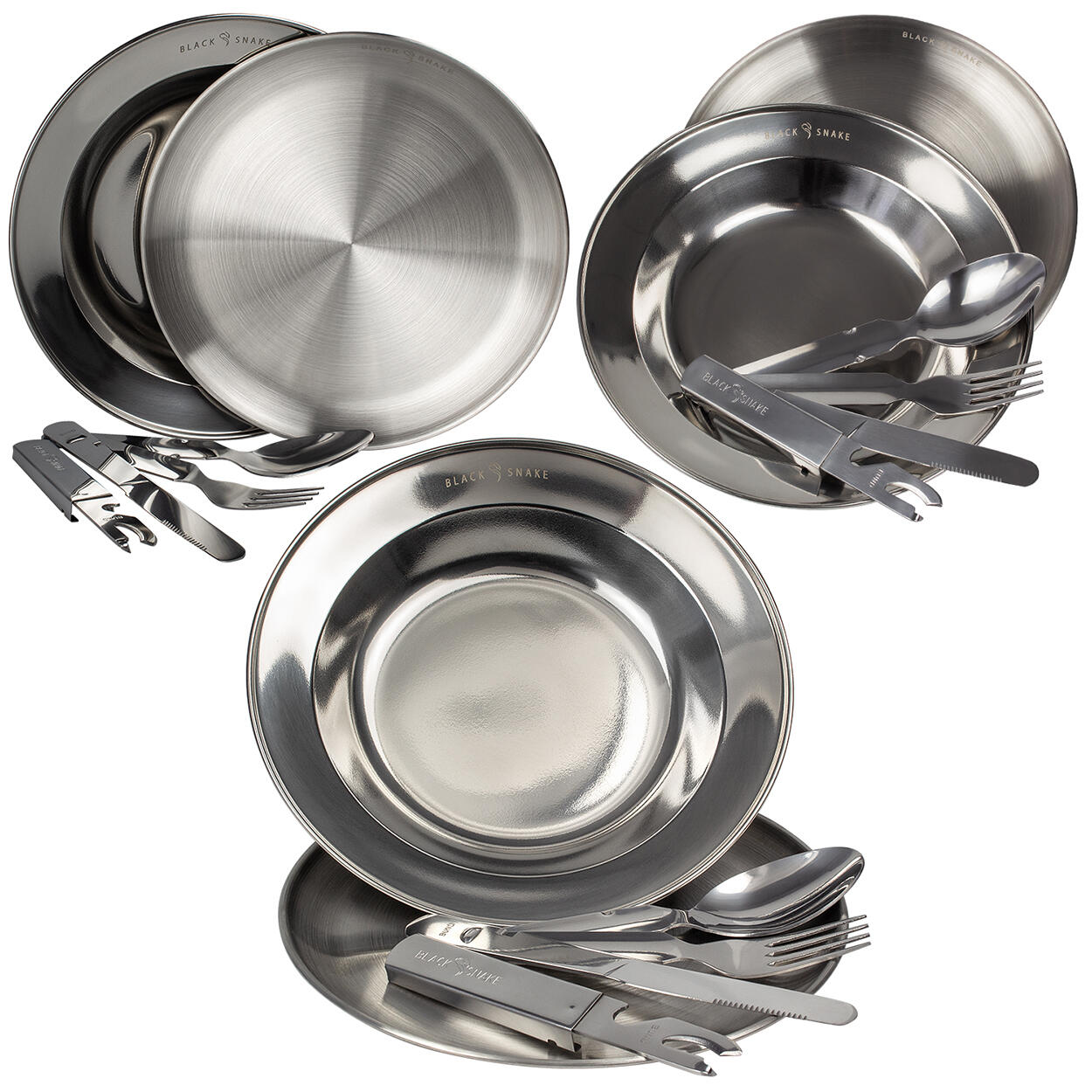 Set posate da campeggio e piatto piano & profondo | Acciaio inox | 3 persone 2/7