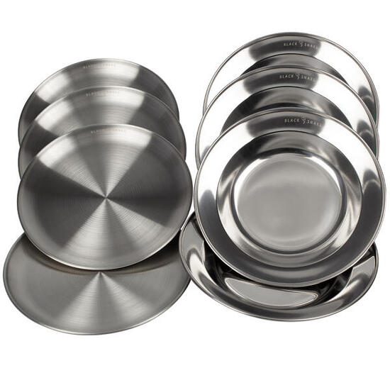 Camping-Teller flach & tief | ca. 23 cm Durchmesser | Edelstahl | je 4 Teller