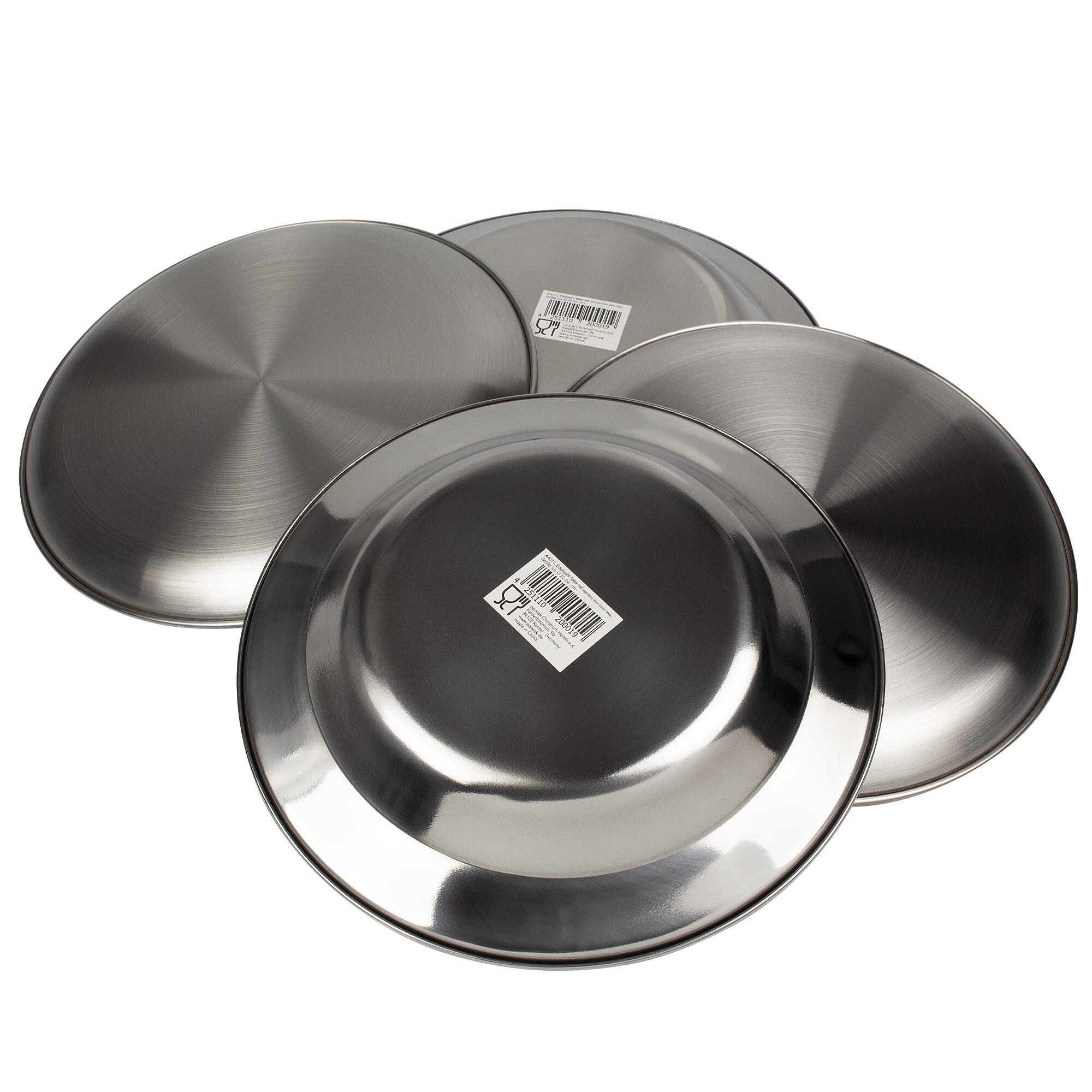 Camping-Teller flach & tief | ca. 23 cm Durchmesser | Edelstahl | je 2 Teller 4/7