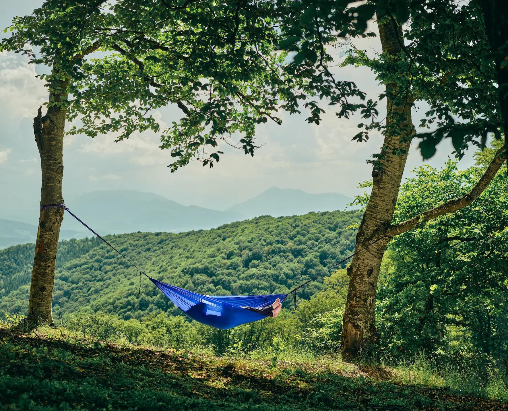 Hamac hikerjoy PRO, material ripstop, 270x150 cm, curele prindere, albastru 6/7